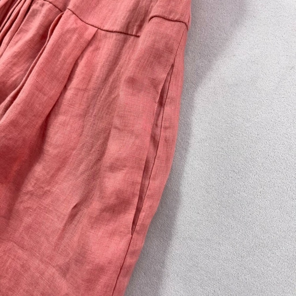 Sundance Linen Dress XL Coral Pintuck Drop-Waist Long Sleeve Side Seam Pockets - Picture 5 of 12